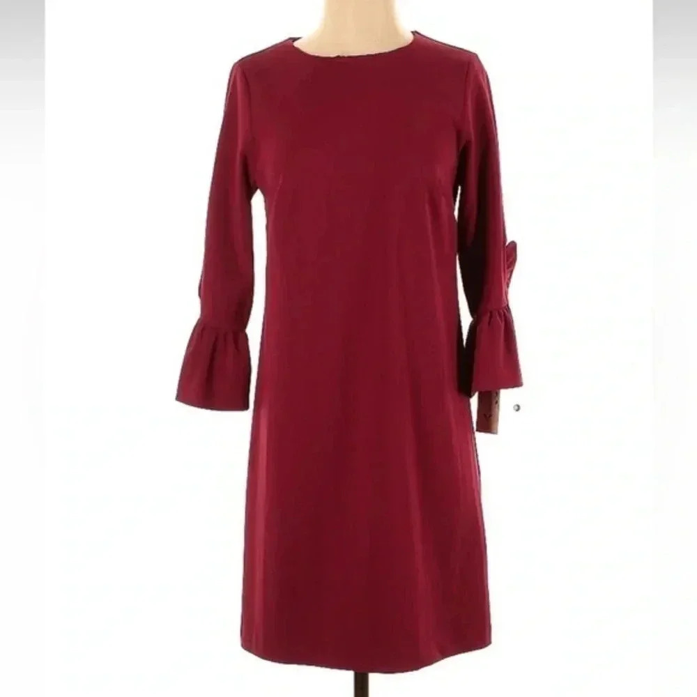Nanette Lepore Cranberry Red Shift Cocktail Dress Size 2 Bell Ruffle Sleeves NWT